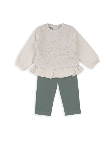 Conjunto Baby Bol 2 piezas: sueter con diseño de flores y  legging multicolor para niña