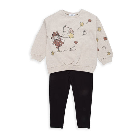 Conjunto Baby Bol 2 piezas: sueter con diseño de niña con globos y legging multicolor para niña