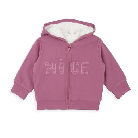 Chaqueta Baby Bol con capucha y zipper diseño NICE color rasado para niña