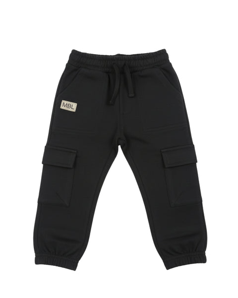Jogger Baby Bol con bolsas en los laterales y cinta ajustable en la cintura color negro para niño