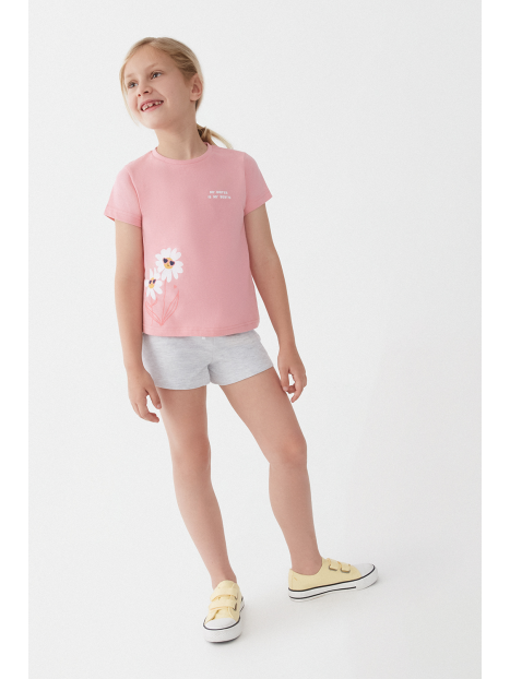 Blusa Street Monkey manga corta diseño de flores color rosado para niña