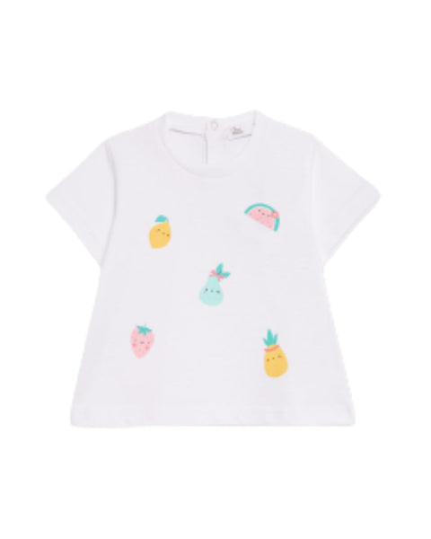 Blusa Street Monkey manga corta diseño de frutas color blanco para niña
