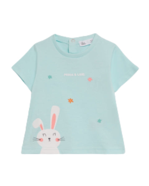 Blusa Street Monkey manga corta diseño de conejo color verde para niña