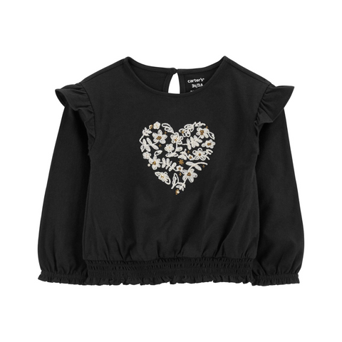 Blusa Carters manga larga estampado corazón gris niña