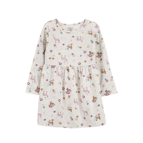 Vestido Carters manga larga estampado flores blanco niña