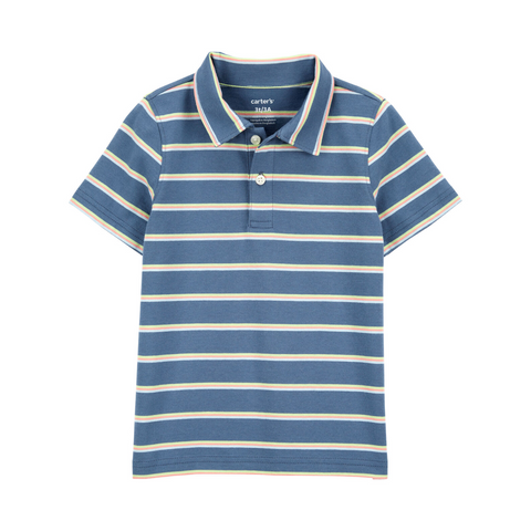 Camisa Carters tipo polo manga corta rayada azul niño