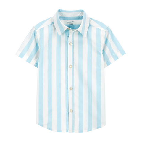 Camisa Carters rayada manga corta celeste niño