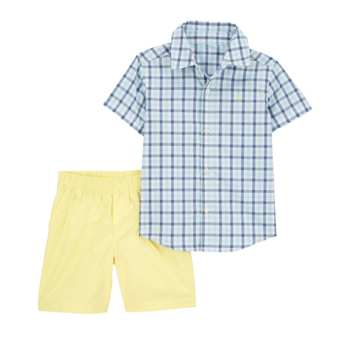 Conjunto Carters camisa de cuadros manga corta y short  niño