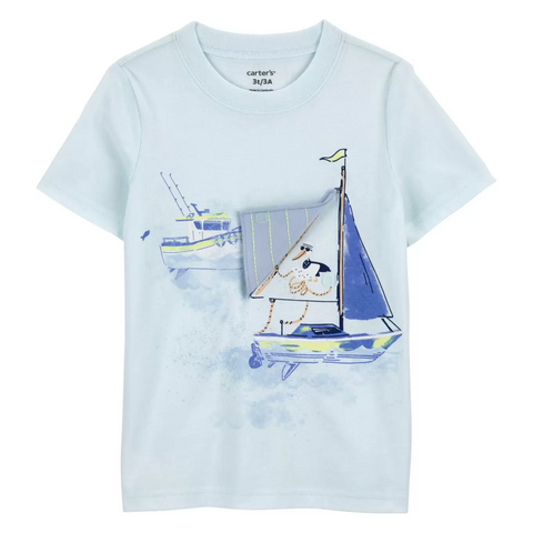 T-shirt Carter Playwear manga corta diseño de Velero celeste para niño