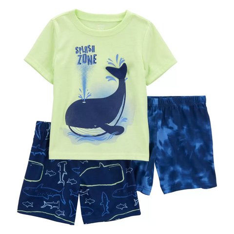 Conjunto 3 piezas Carters Slepwear t-shit manga corta y 2 short para niño