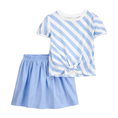 Conjunto Carters blusa manga corta rayada y falda celeste niña