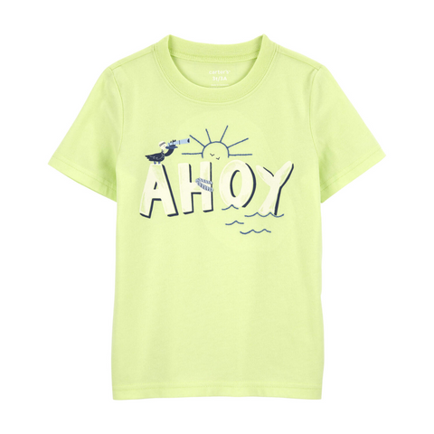 T-shirt Carters manga corta estampado AHOY verde limon niño