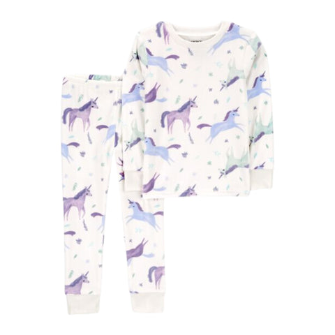 Conjunto Pijama Carters 2 piezas Playera manga larga y pantalón estampado de Unicornio blanco para niña