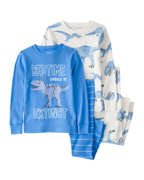 Pijama Carters 4 piezas:2 camisas manga larga y 2 pantalones estampados multicolor para niño