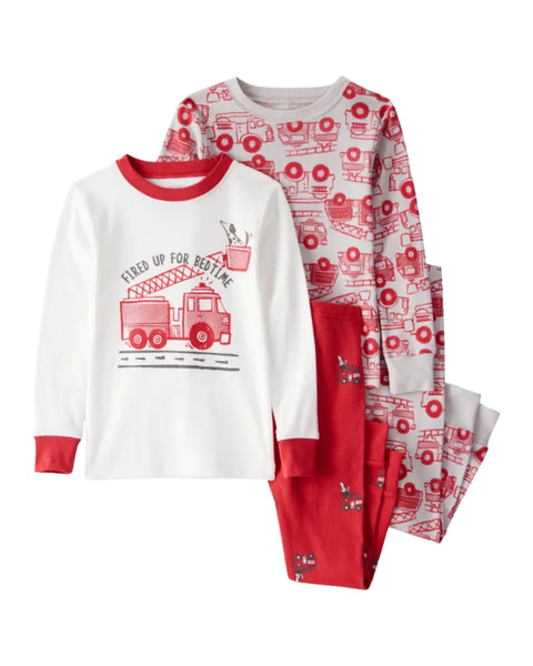 Pijama Carters 4 piezas:2 camisas manga larga y 2 pantalones estampados multicolor para niño