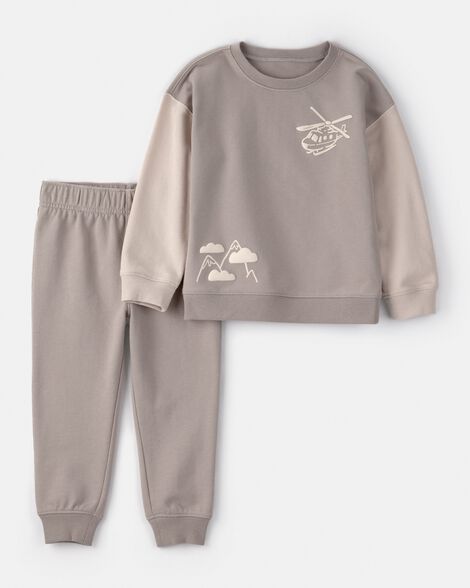 Conjunto Carters 2 piezas: sudadero y jogger con diseño color cafe para niño