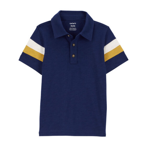 Camisa Carters Playwear tipo polo manga corta con rayas azul niño