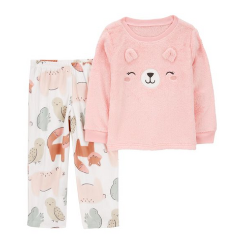 Conjunto Pijama Carter's 2 piezas Blusa manga larga y pantalón estampado de Oso rosado para niña