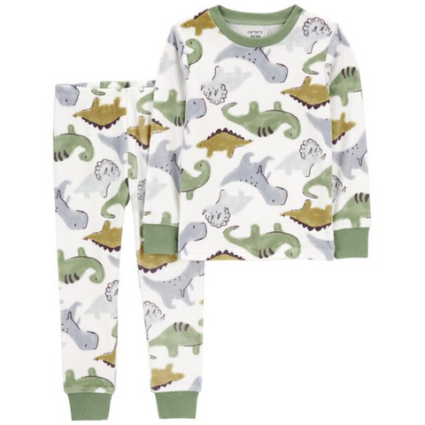 Conjunto Pijama Carter's 2 piezas Playera manga larga y pantalón estampado de dinosaurio blanco para niño