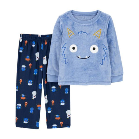 Conjunto Pijama Carter's 2 piezas Playera manga larga y pantalón estampado de Monster azul para niño