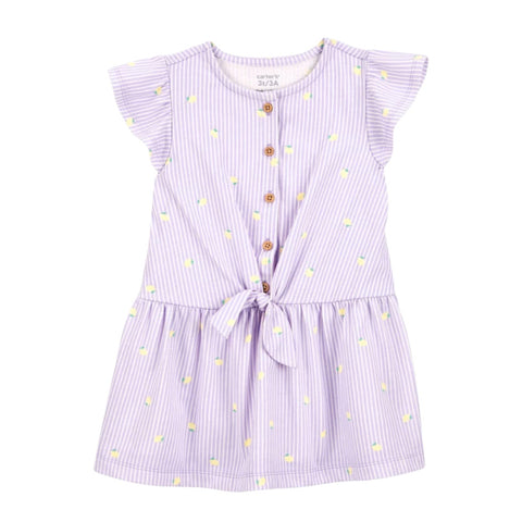 Vestido Carters manga corta con botones al frente diseño de limones color morado de algodón para niña