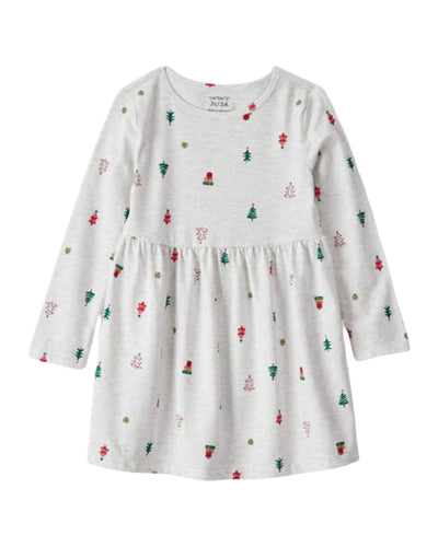 Vestido Carters manga larga con estampado de Árbol De Navidad para niña color blanco