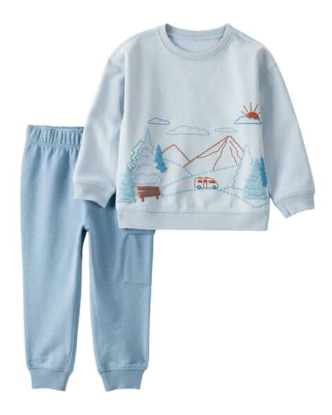 Conjunto Carters 2 piezas: sueter y jogger con diseño color celeste para niño