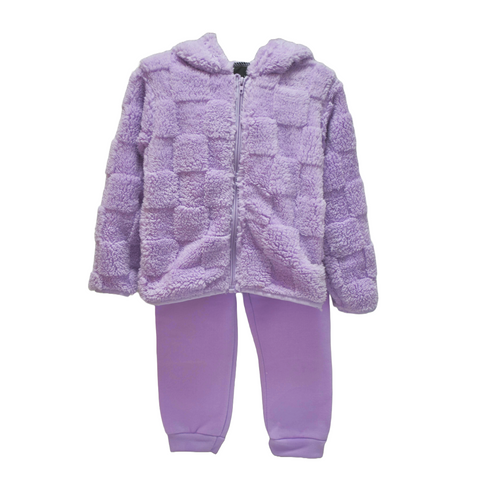 Conjunto Sherpa 2 piezas: sudadero con capucha y zipper, Jogeer lila para niña