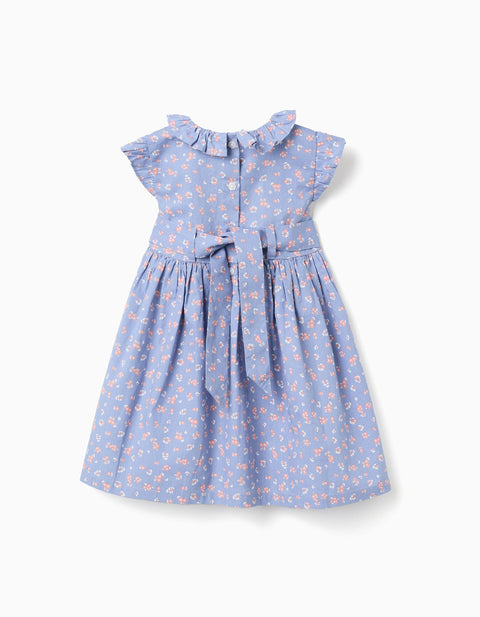 Vestido celeste Zippy floral cuello y mangas con vuelitos