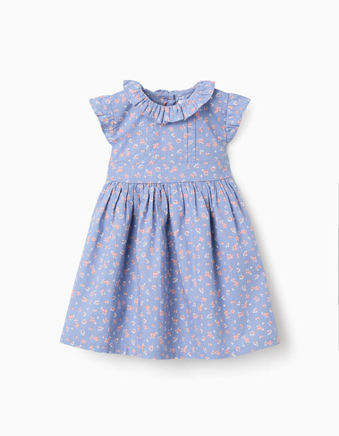 Vestido celeste Zippy floral cuello y mangas con vuelitos
