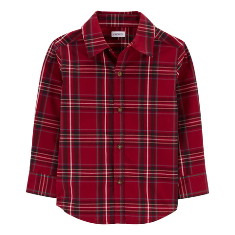 Camisa Carters manga larga a cuadros roja niño