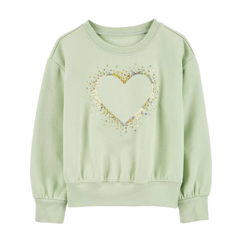 Sudadero de invierno fleece Carters Playwear estampado corazón verde niña