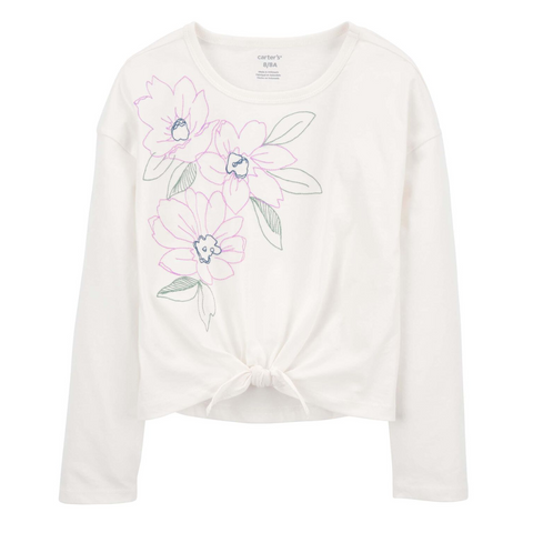 Blusa Carters manga larga estampado flores blanca niña