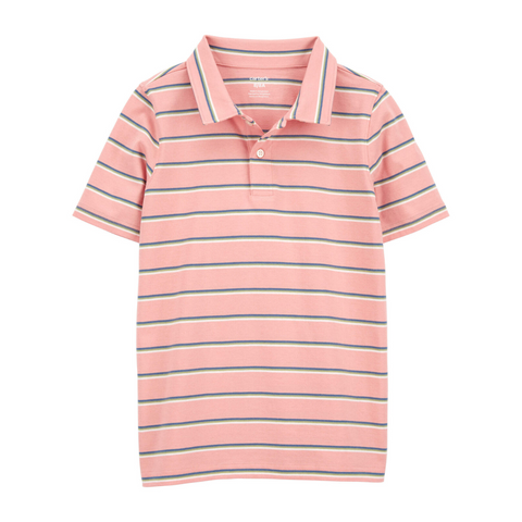 Camisa Carters tipo polo a rayas celestes niño