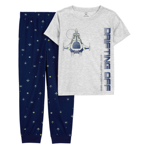 Connjunto pijama Carters pantalon y t-shirt manga corta estampado naves azul marino niño