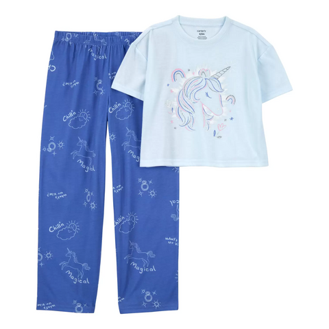 Connjunto pijama Carters pantalon y blusa manga corta estampado unicornio celeste nina precio en Guatemala compra en Kinder Kinder Guatemala