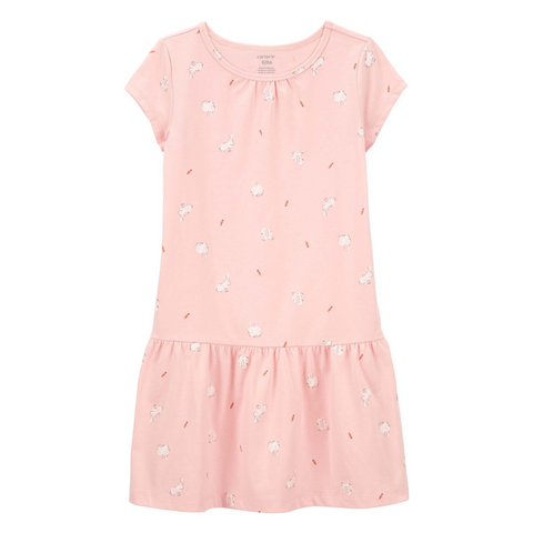 Vestido Carters manga corta estampado conejos rosado niña