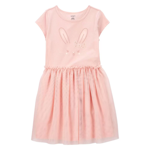 Vestido Carters de tul manga corta estampado conejo salmon niña