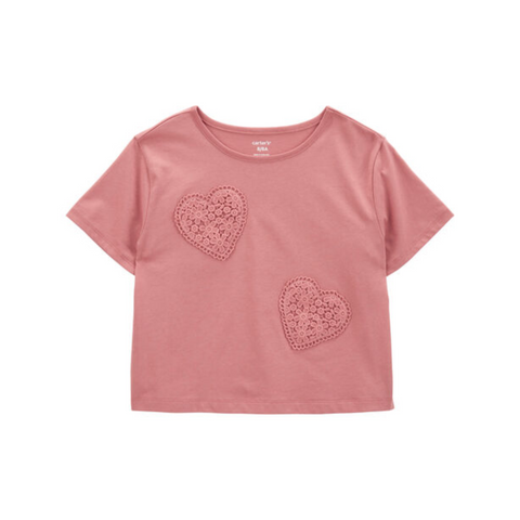 Blusa Carters Playwear manga corta con aplicacion Boxy-Fit de corazon rosada niña