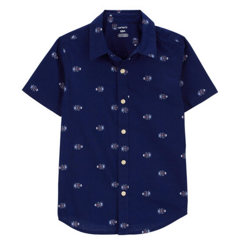 Camisa Carters Playwear manga corta con bonotes al frente diseño azul niño