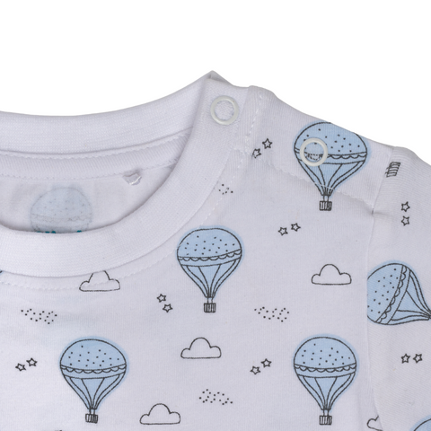 Conjunto de 2 piezas Kinder: Camisa de manga larga con diseño de globos aerostáticos y pantalón para niño.