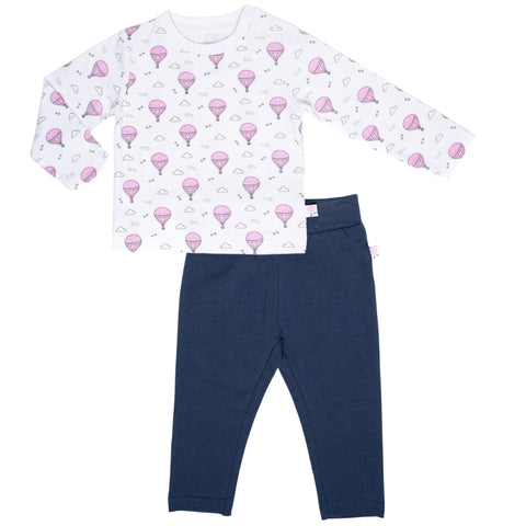 Conjunto de 2 piezas Kinder: Pantalón y blusa manga larga diseño de globos rosado, niña