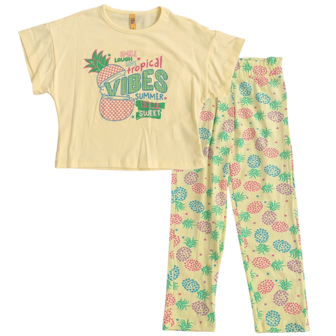 Conjunto People pijama pantalón y t-shirt manga corta amarillo niña