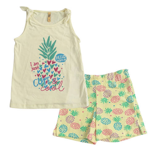 Conjunto People pijama short y blusa sin mangas amarillo niña