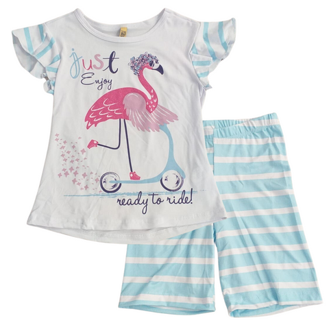 Conjunto People pijama short a rayas y blusa manga corta blanco niña