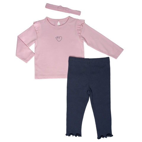 Conjunto de 3 piezas Kinder Pantalón, Blusa manga larga y accesorio para el cabello, niña