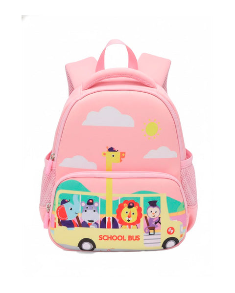 Mochila Wolfy con diseño de bus color rosado