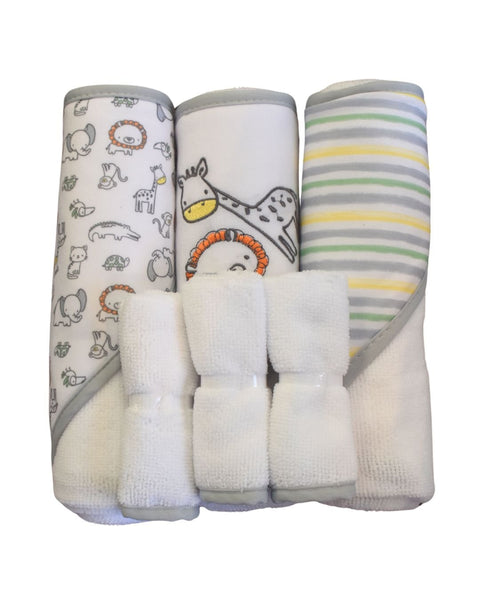 6PK Set de baño Baby Gear: 3 toallas con capucha y 3 paños para ducha multicolor unisex - Kinder Guatemala - regalos de baño unisex