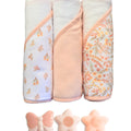 6PK Set de baño Chick Pea: 3 toallas y 3 juguetes de baño multicolor para niña (corregir foto) - Kinder Guatemala - Regalos de baño niña