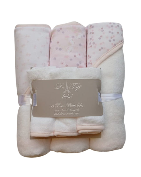 6PK Set de baño Le Top: 3 toallas con capucha y 3 paños para ducha multicolor para niña - Kinder Guatemala - Regalos de baño niña